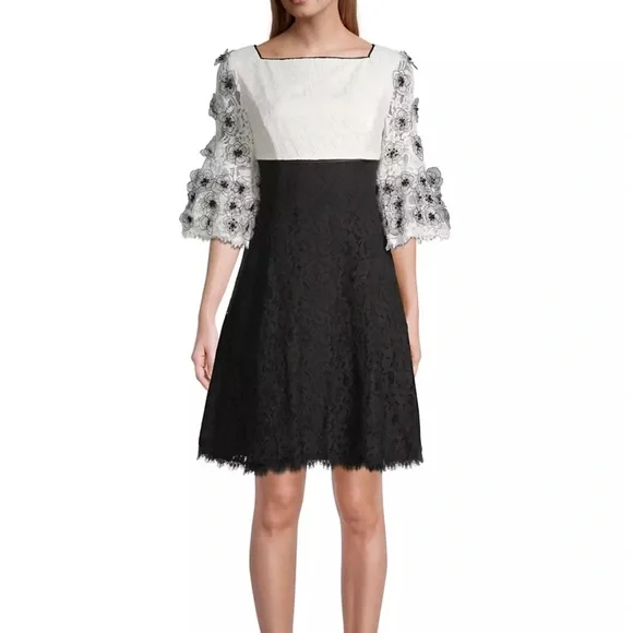 Shani Dresses | Shani Size 14 Cream And Black Lace Dress Fit Flare With Organza Flowered Sleeves | Color: Black/Cream | Size: 14 | Lindsaymayflowe's Shani Dresses | Shani Size 14 Cream And Black Lace Dress Fit Flare With Organza Flowered Sleeves | Color: Black/Cream | Size: 14 | Lindsaymayflowe's